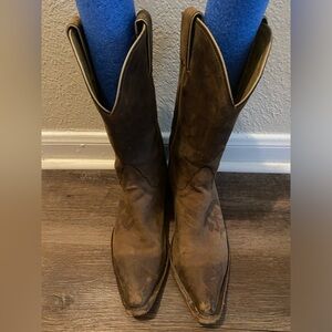 Leather cowboy boots with TCU insignia on sides